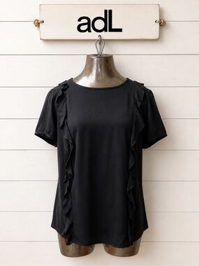 adL Black Ruffle Detail Blouse Size S